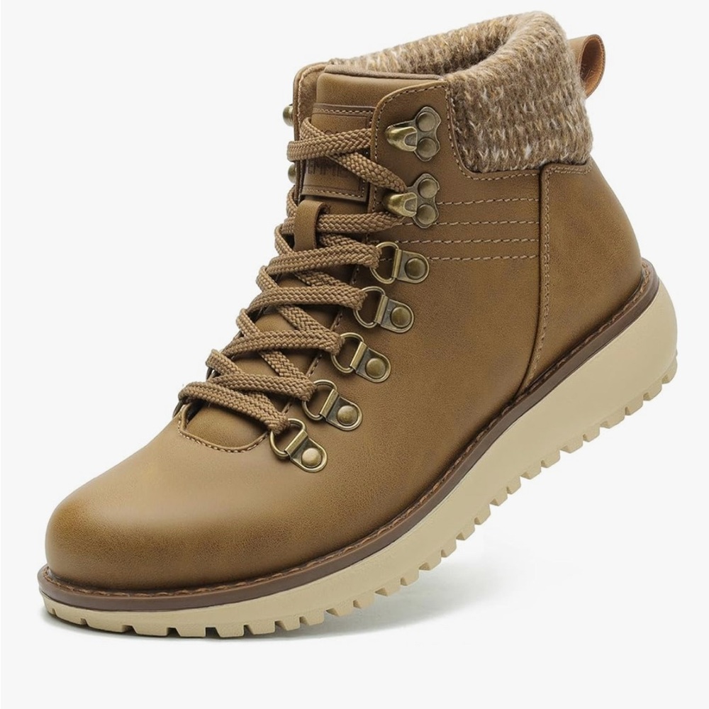 NWT ANJOUFEMME Womens Comfy Hiking Boots-Casual Outdoor Lace up Ankle Booties